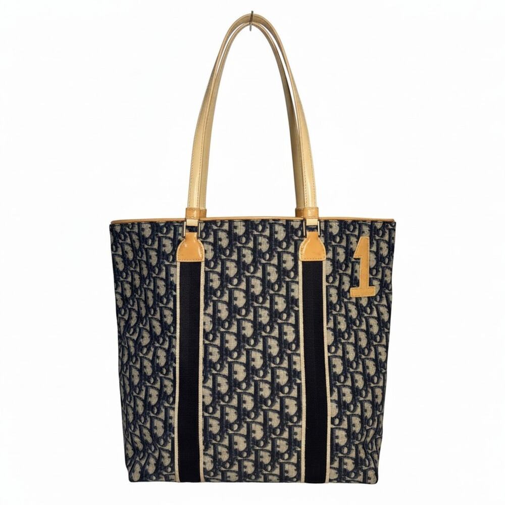 Christian Dior Blue + Cream Canvas Monogram Trotter No. 1 Shopper Tote Vintage